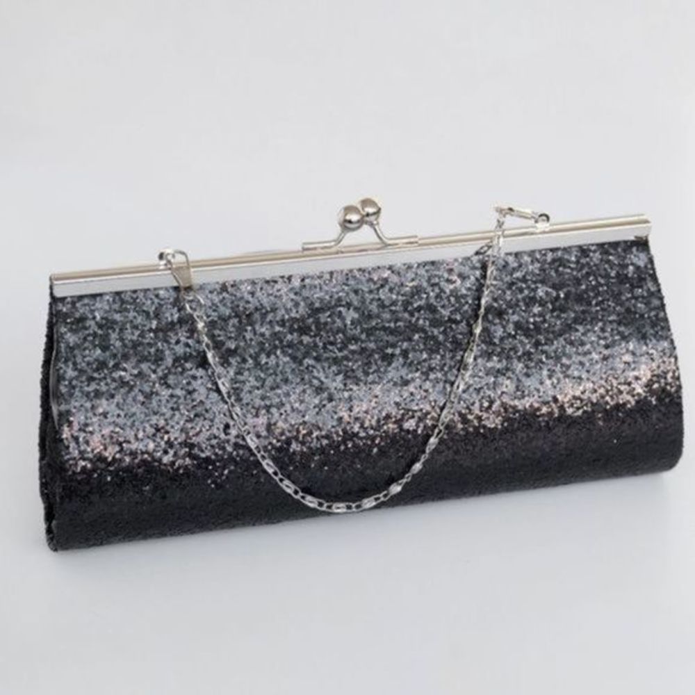 BLACK chunky glitter curved evening bag. New!